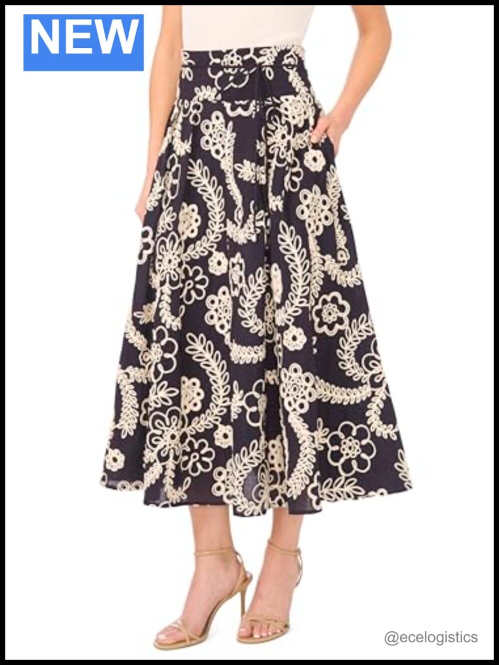 100% Cotton Waist Tie Maxi Skirt A-Line Work Skirt